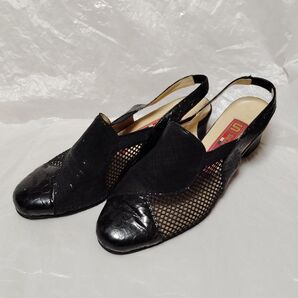 Salon de Gres クロコ型押し メッシュ スリングバックパンプス 23cm