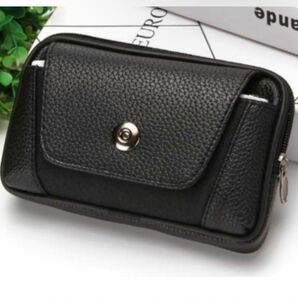 本革 ベルトポーチ 高耐久 軽量 スマホポーチ ベルトに固定 ポーチ ランニングポーチ サイクリングポーチ ブラック