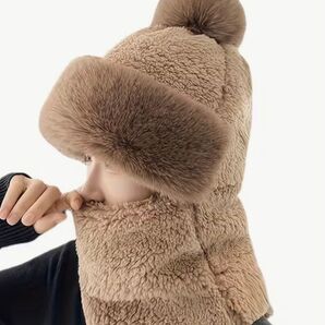 a1即保温新品防寒帽子 自転車、バイク、徒歩などフェイスカバー付き ブラウン