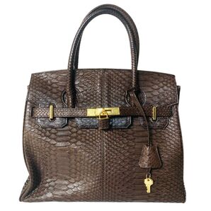 JRA認定 パイソンレザー エキゾチックレザー ブラウン ハンドバッグ 南京錠