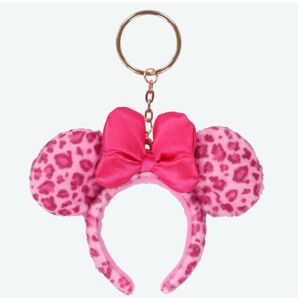 ディズニー カチューシャ キーチェーン ミニー ヒョウ柄 ピンク リボン レオパード