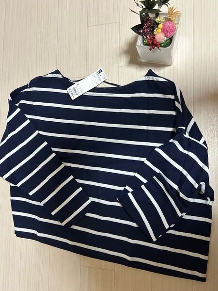 【タグ付き】GU ジーユー ボーダーカットソー 長袖 Sサイズ ネイビー ホワイト