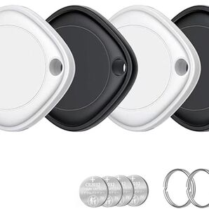 エアタグ Airtag(4個セット) IOS専用 キーホルダー付き (ブラック*2、ホワイト*2)