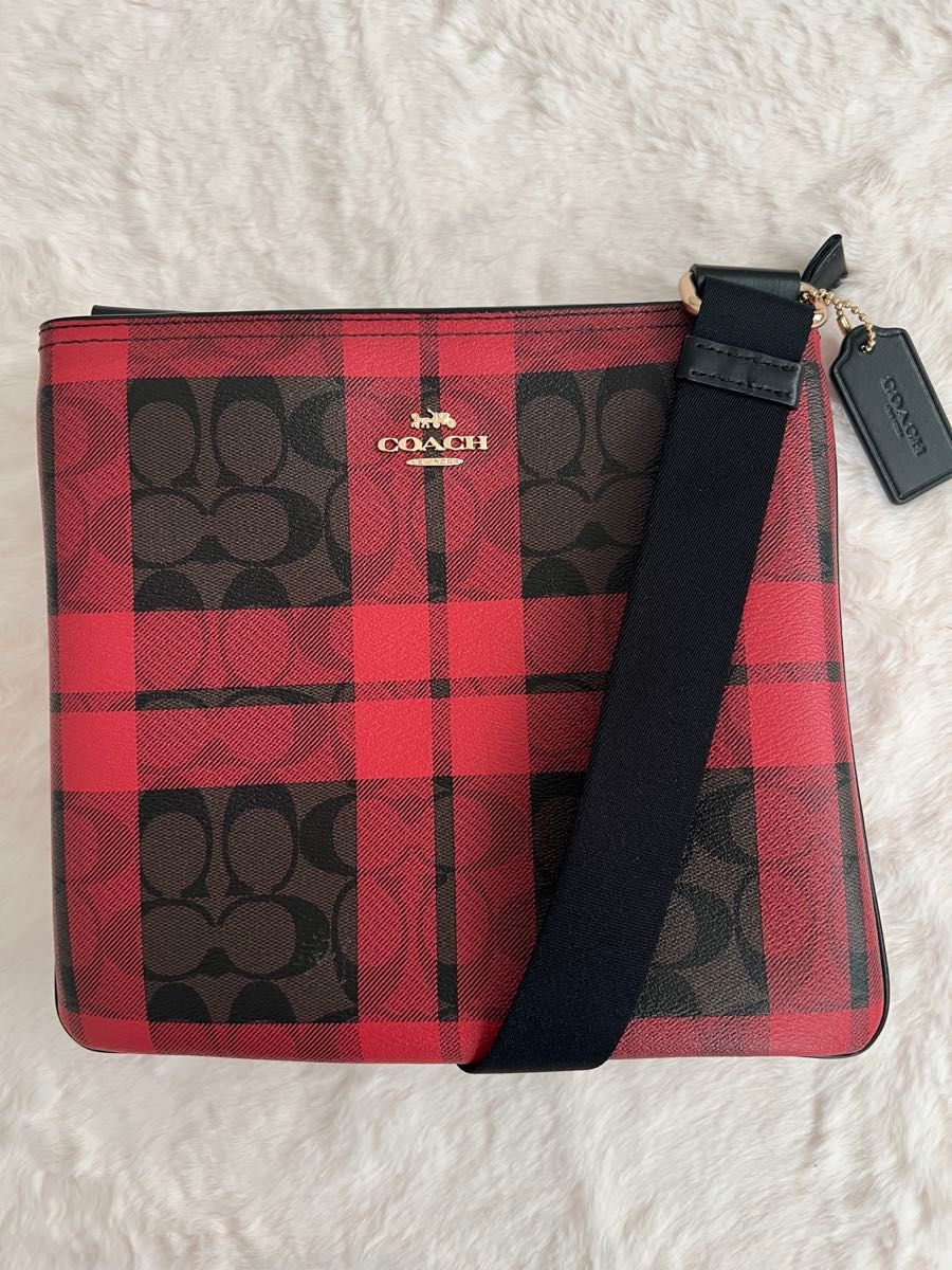 COACH コーチ ショルダ―バック F80057 シグネチャー チェック柄 赤 ショルダーバッグ 斜め掛け COACH