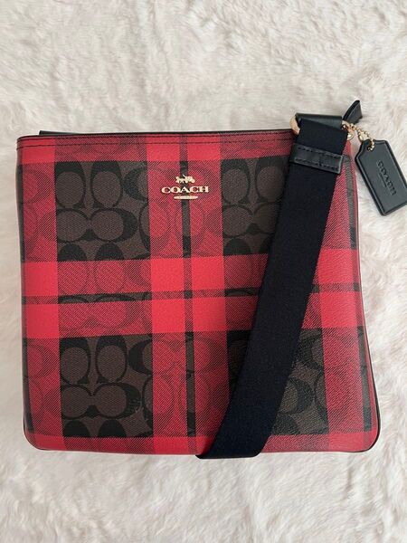 COACH コーチ ショルダ―バック F80057 シグネチャー チェック柄 赤 ショルダーバッグ 斜め掛け COACH