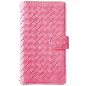 他機種ケースあり Android スマホ ケース カバー 手帳型 編み込み ピンク