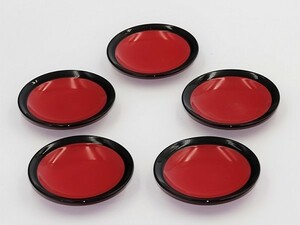 赤と黒　川中島カラー　三寸皿　５枚セット　新品