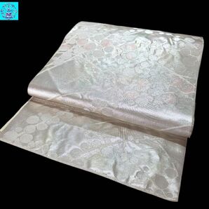 【美品】六通柄袋帯 服部織物 こはく錦 吉祥文 銀糸 振袖 黒留袖 色留袖 訪問着 フォーマル