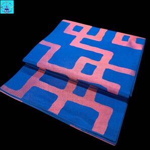 【美品】六通柄袋帯 幾何学文 色無地 小紋 付け下げ 紬 セミフォーマル お稽古