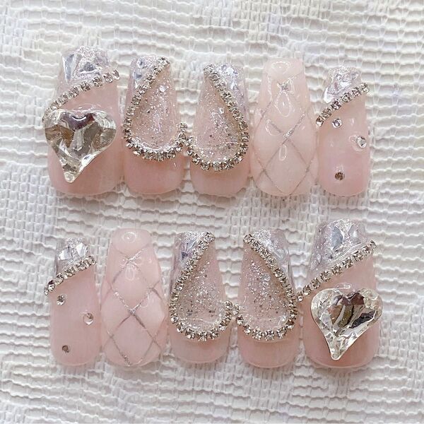 y2k 推し ちゅるん ワンホン 韓国 ガーリー マグネット ネイルチップ ガラスフレンチ ブルー クリスマス