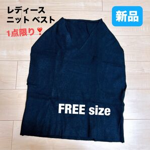 レディース ニット ベスト フリーサイズ ブラック 学生 オフィス 重ね着 防寒