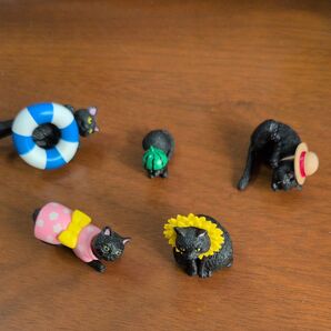 カフェ・ベローチェ 2024Summer ふち黒猫ミニチュアフィギュア 5個セット まとめ売り