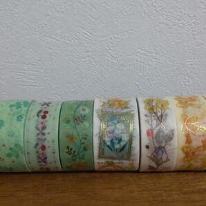 ① マステ まとめ売り マスキングテープ BGM レース 花柄 箔押し グリーン系