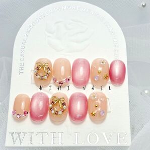 クリスマスネイル マグネット ピンク ぷるぷる ピンクベージュ 星 雪 冬 ネイルチップ つけ爪