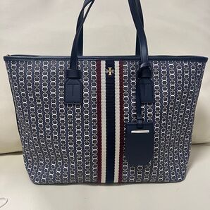 【美品】トリーバーチ トートバッグ ジェミニリンク PVC ネイビー A4サイズ可能 Tory Burch