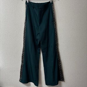 Ellno Loset サイド ジャガードライン フレアパンツ グリーン