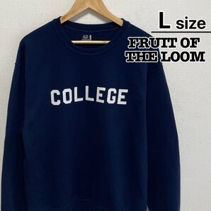 FRUIT OF THE LOOM スウェット L ネイビー プリント カレッジ