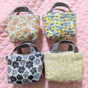 小花柄 ミニミニトートバッグ ハンドメイド 4個セット 小物入れ ハロウィン クリスマス 誕生日 プレゼント プチギフトにも