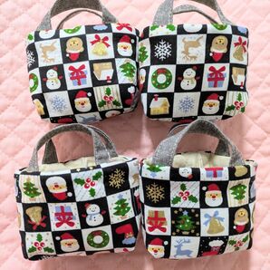 クリスマスサンタクリスマスツリー ミニミニトートバッグ ハンドメイド 4個セット 小物入れ 誕生日 プレゼント プチギフトにも