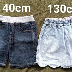 130cm140cm ショートパンツ デニムショートパンツ キュロット 2枚