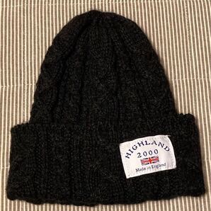 HIGHLAND2000 ケーブル アルパカ ニットキャップ ニット帽 ビーニー ブラック パッチ ユニセックス
