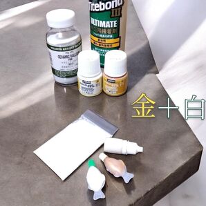 うるし不要 簡易金継ぎ 小分け キット これで解決4点セット ペベオ 塗料2色 金 白 セラミック粉 タイトボンド3