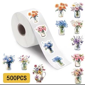 【即購入・同封OK】花瓶ロールシール 500枚前後 新品未使用 ★再販なし★最終価格 シール ステッカー 花柄 ギフトシール