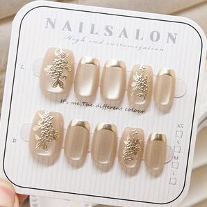 ゴールデン ホワイト エレガント ネイルチップ ネイルシール 金 白 つけ爪 付け爪 3D爪 結婚式 成人式 パーティー 韓国