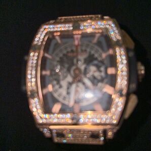 メンズ 腕時計 スケルトン 自動巻き ゴールド ラインストーン