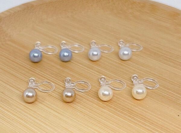 【778】樹脂パールノンホールピアス4ペア アレルギー対応イヤリング シンプル 一粒デザイン オケージョンセレモニーグレーゴールド