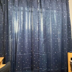 2級遮光カーテン100×200cm2枚ネイビー星柄
