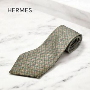 HERMES エルメス ネクタイ シルク 総柄 グリーン823843