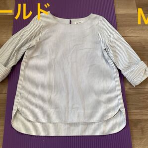 (株)ワールド ストライプブラウス Mサイズ ホワイト系シャツ トップス ウエア Tシャツ