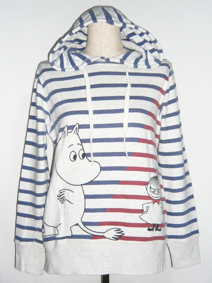 グラニフ 長袖 ムーミン＆リトルミイ ボーダー柄 フード付き トレーナー SSサイズ 中古品 綿100％ graniph パーカー