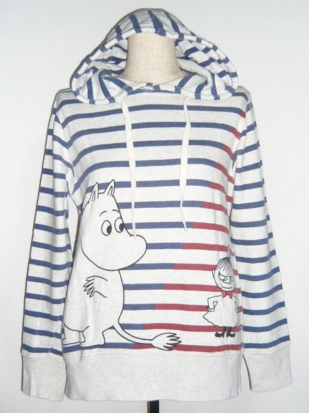 グラニフ 長袖 ムーミン&リトルミイ ボーダー柄 フード付き トレーナー SSサイズ 中古品 綿100% graniph パーカー