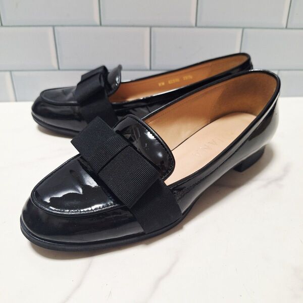 DIANA ダイアナ オペラシューズ 23.5 エナメル ブラック リボン ローファー パンプス