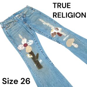 TRUE RELIGION トゥルーレリジョン ジーンズ デニム 刺繍 パッチワーク キノコ フレア ブーツカット y2k