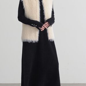 for/c フォーシー ベロア見え 長袖 ニットロングワンピース【サスティナブル】ブラック 細見え 着痩せ