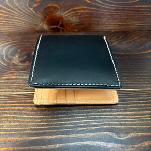 A11 本革 牛革 イタリアンレザー 財布 ヌメ革 折り財布 黒 二つ折り財布