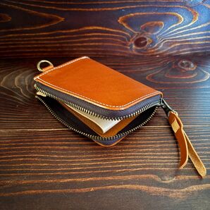 S62 本革 コードバン コンパクト 財布 コインケース YKKファスナー 茶■上質な大人仕様 キャメル ヌメ革 Dカン付き