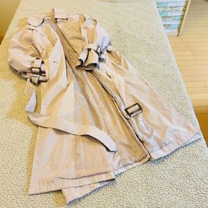 旅行 チルファー レディース トレンチ ロングコート 【L】 ベルト付き くすみ薄ピンク ダブル 体型カバー ゆったり