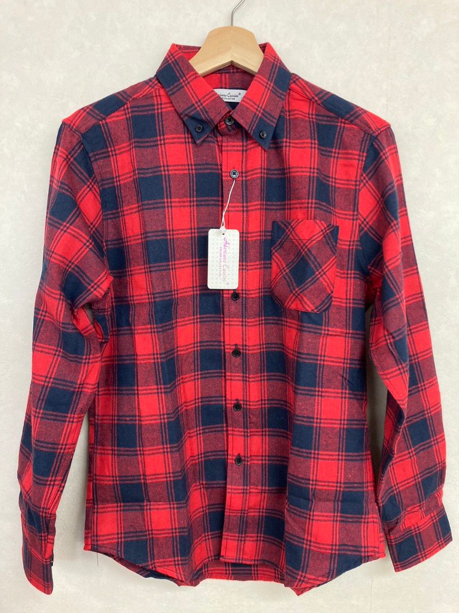 Mサイズ 長袖シャツ 長袖 チェックシャツ レッド系 ネルシャツ レッド シャツ チェック柄