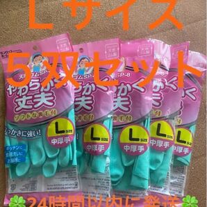 ダンロップホームプロダクツ 天然ゴムSP-8中厚手 ソフト裏起毛 ゴム手袋 グリーン Lサイズ 5双セット ◆24時間以内発送◆