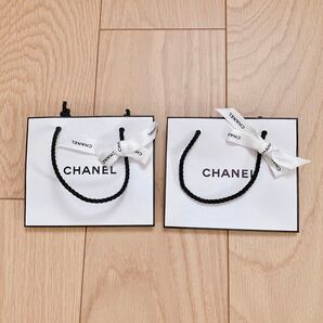 【美品】CHANEL リボン付きショッピングバッグ 小型 2個セット シャネル ショップ袋 ホワイト