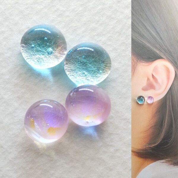 【21G/18G/16G】サージカルステンレスピアス イヤリング ボディピアス ガラスナギット2ペア No.742