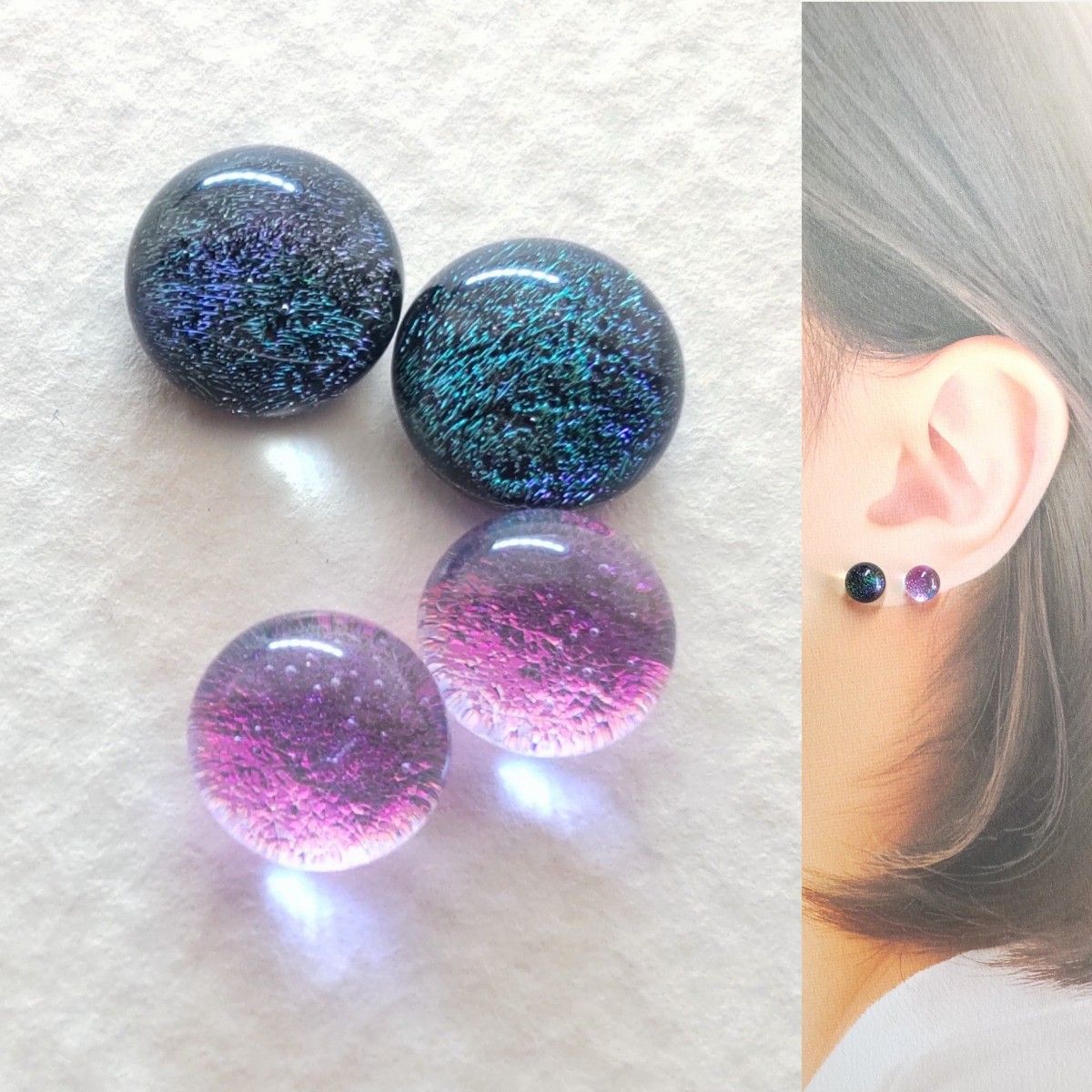 【21G/18G/16G】サージカルステンレスピアス イヤリング ボディピアス ガラスナギット2ペア No.743