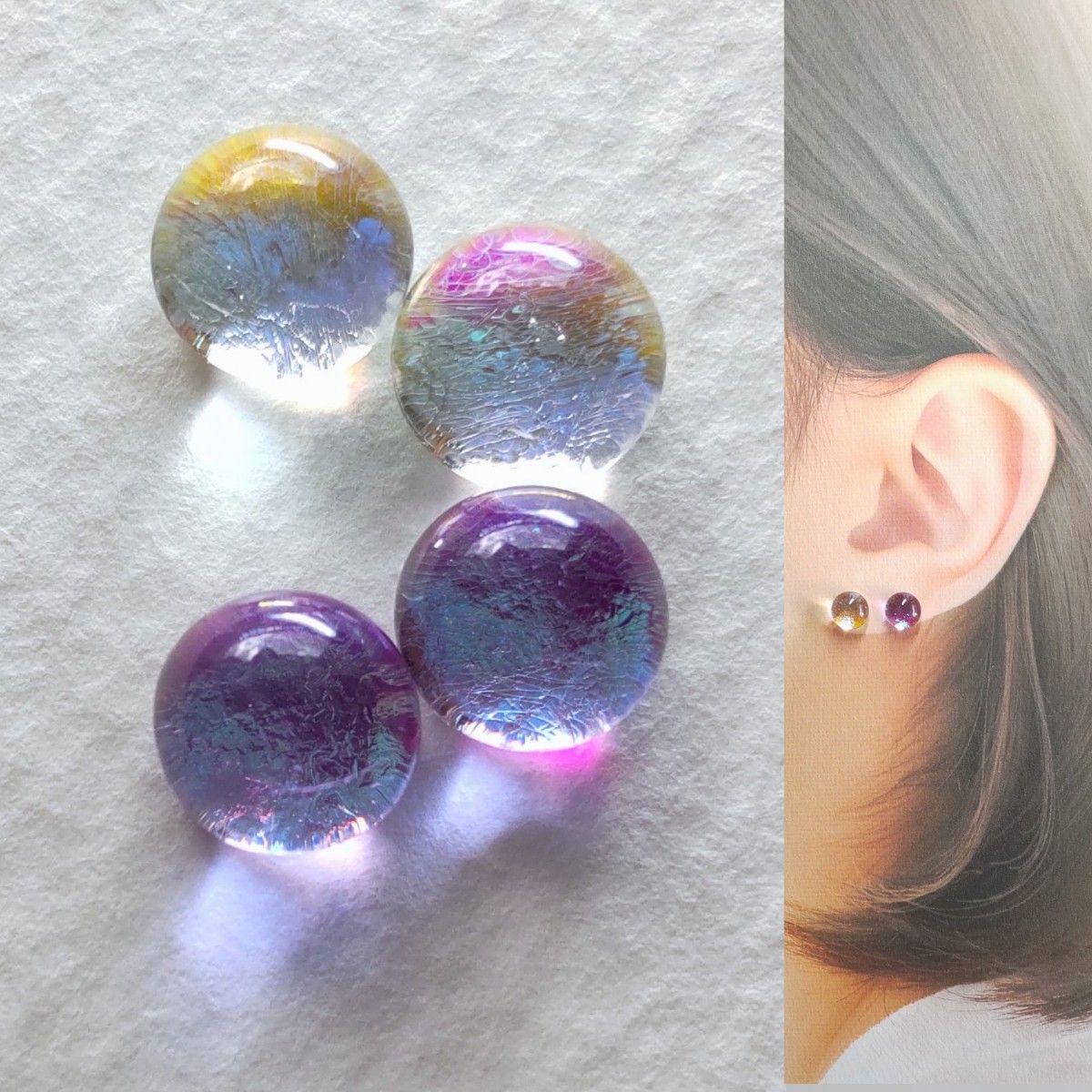 【21G/18G/16G】サージカルステンレスピアス イヤリング ボディピアス ガラスナギット2ペア No.744