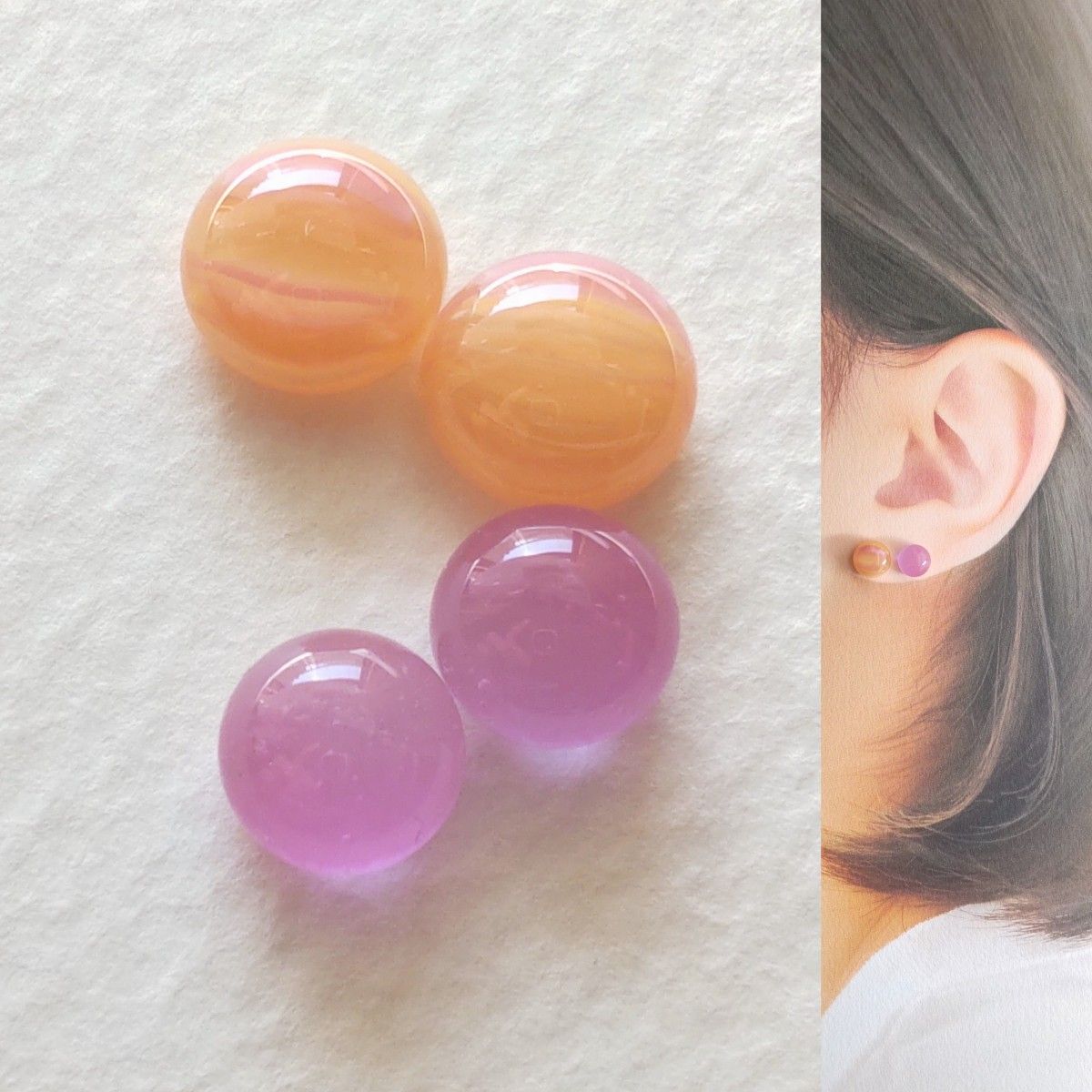 【21G/18G/16G】サージカルステンレスピアス イヤリング ボディピアス ガラスナギット2ペア No.752