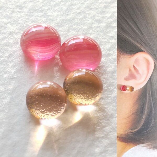 【21G/18G/16G】サージカルステンレスピアス イヤリング ボディピアス ガラスナギット2ペア No.754