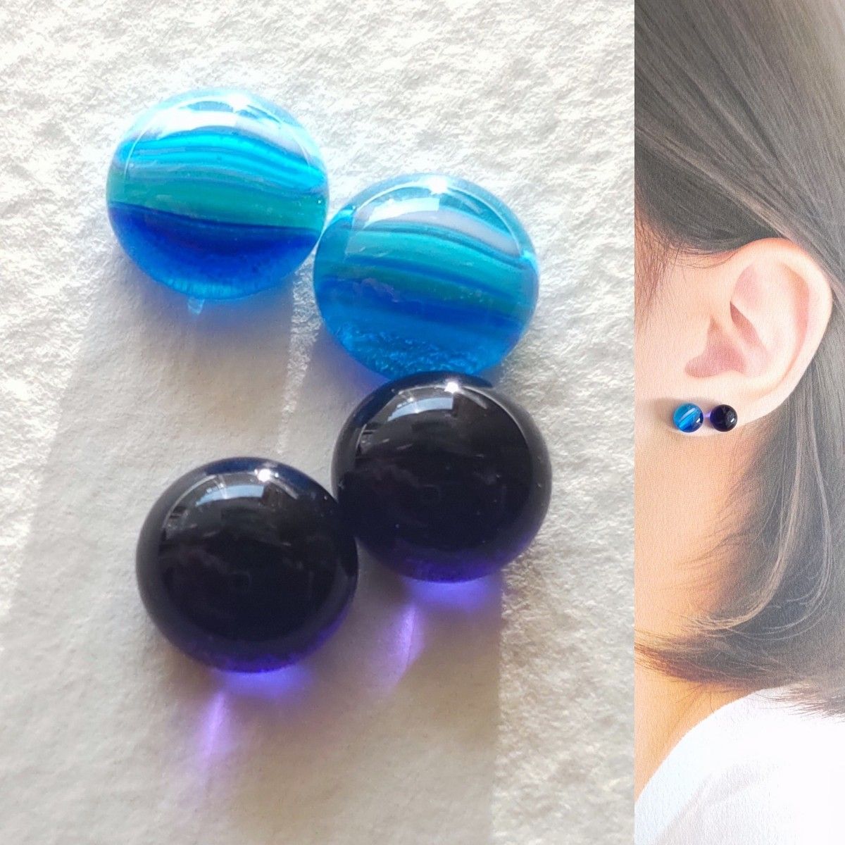 【21G/18G/16G】サージカルステンレスピアス イヤリング ボディピアス ガラスナギット2ペア No.755